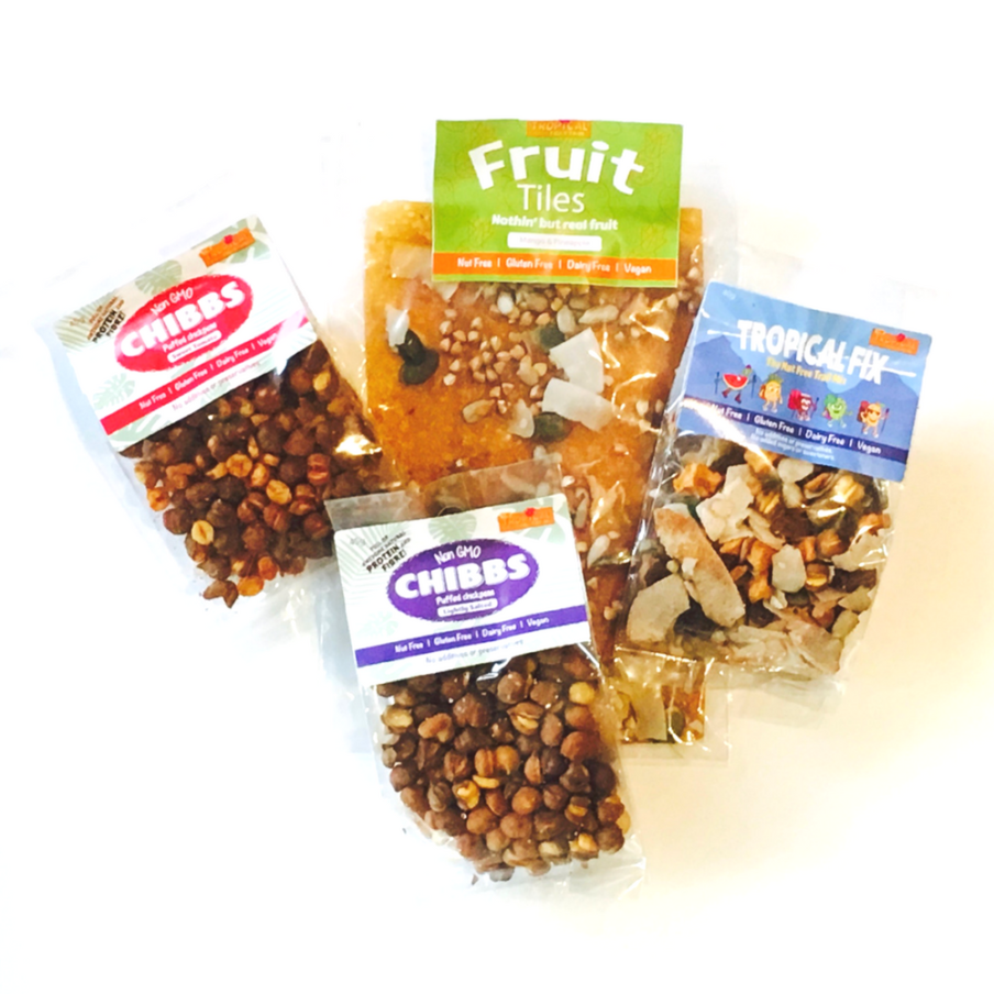 Try our healthy snack range including Chibbs and Tropical Fix